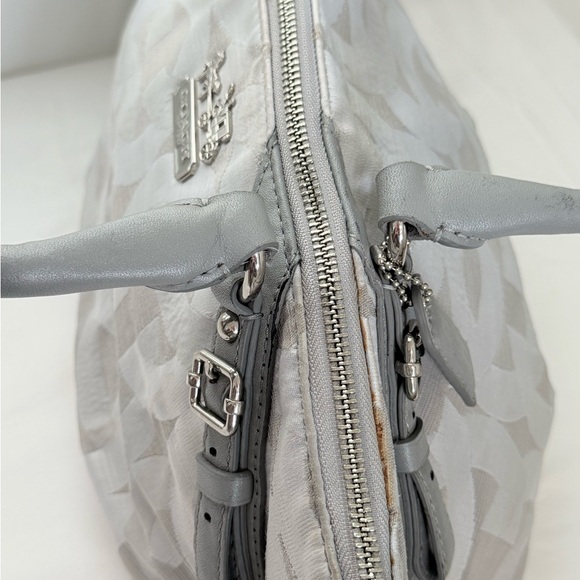 Coach Signature Gray Jacquard Satchel Bag with Leather Trim & Top Zip - Picture 8 of 16